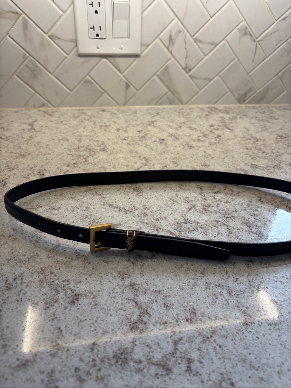 Saint Laurent Black Leather Belt with Gold YSL Hardware - Picture 4 of 5